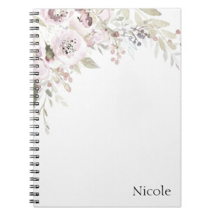 Mjuk Rosa Akvarell Elegant Blommig Glamour Anpassa Anteckningsbok Med Spiral