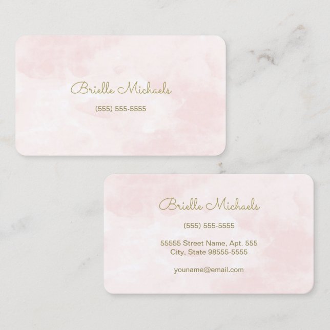 Mjuk Rosa Akvarell Minimalistisk Visitkort (Fram/baksida)