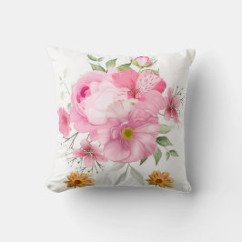 Mjuk rosa akvarellros och vildblomsfilt kudde