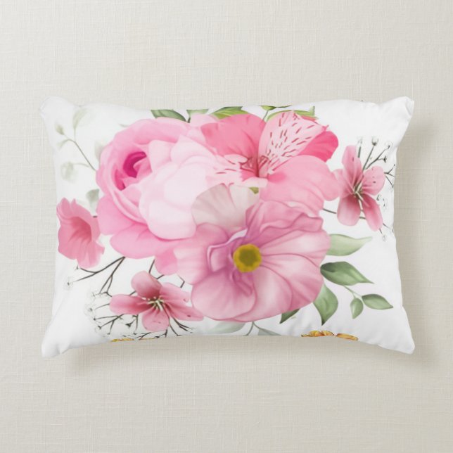 Mjuk rosa akvarellros och vildblomsfilt prydnadskudde (Framsidan)