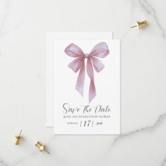Mjuk Rosa Båge Flicka Bebis Bjudning Spara Datumet