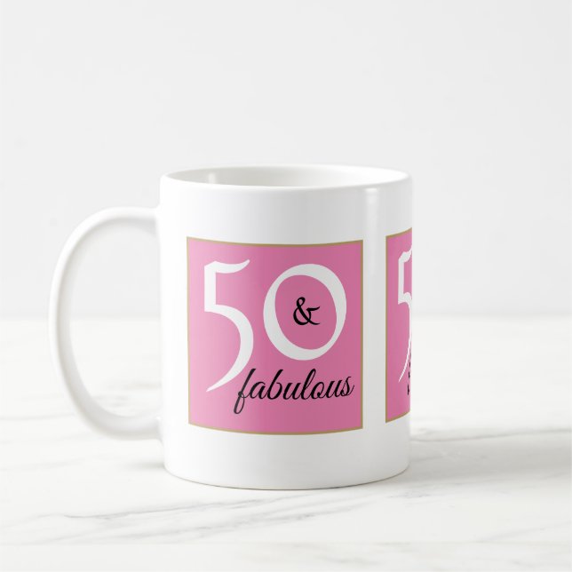 Mjuk Rosa Bakgrund 50 och Fabulous Birthday Kaffemugg (Vänster)