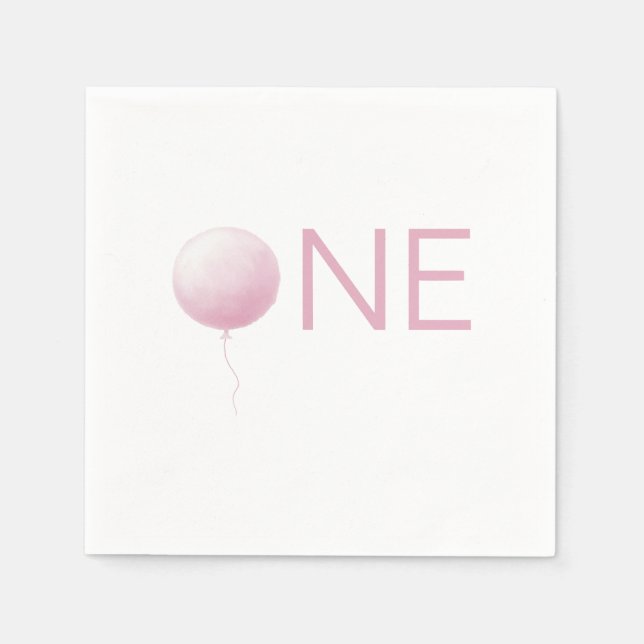 Mjuk Rosa Ballong Modern Flickas Första Födelsedag Pappersservett (Framsidan)