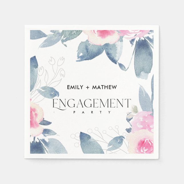 Mjuk rosa blå blomstermålning knippe förlovnings- pappersservett (Framsidan)