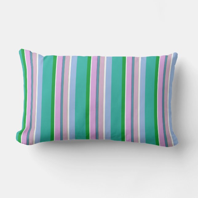 Mjuk Rosa, Blå och Grönt Rand Pillow Lumbarkudde (Framsida)