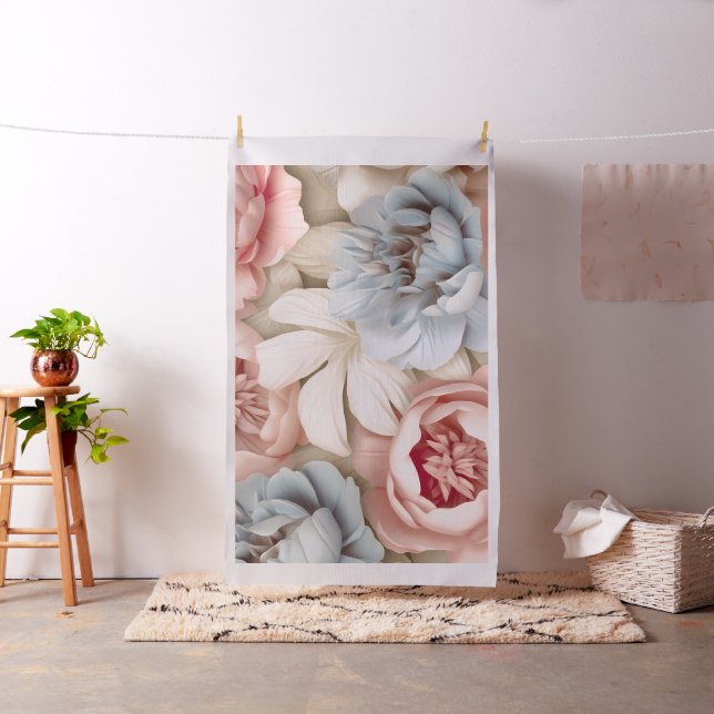 Mjuk Rosa & Blå Peony Blommig Konst Tyg (In Situ)