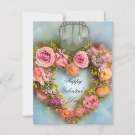 Mjuk rosa blomhjärtas valentin julkort