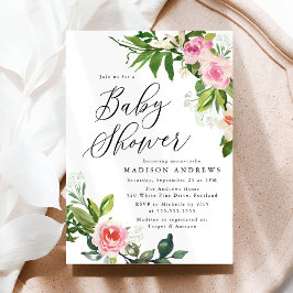 Mjuk rosa blommande baby shower inbjudningar