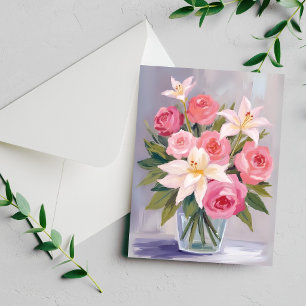 Mjuk Rosa Blommig Akvarell Bukett Elegant Kort