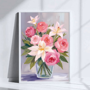 Mjuk Rosa Blommig Akvarellbukett Elegant Poster