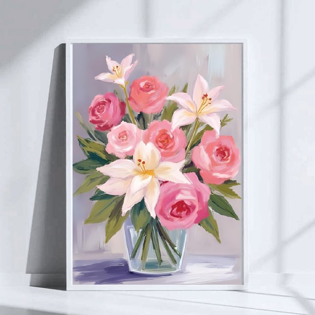 Mjuk Rosa Blommig Akvarellbukett Elegant Poster (Skapare uppladdad)