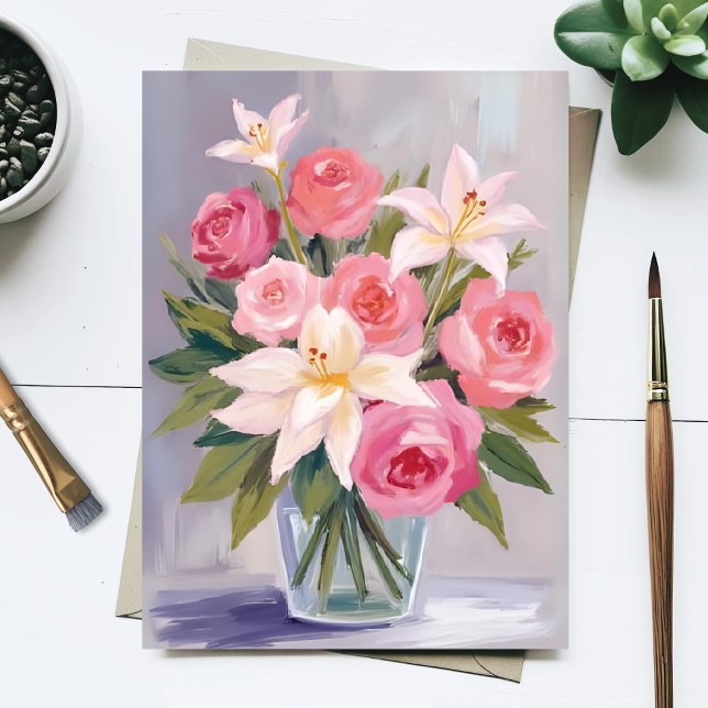Mjuk Rosa Blommig Akvarellbukett Elegant Vykort (Skapare uppladdad)