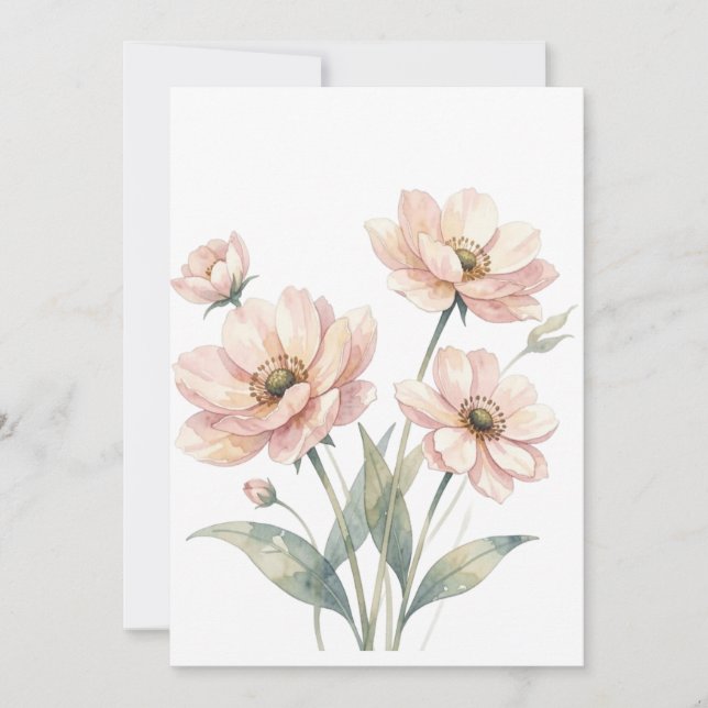 Mjuk Rosa Blommig Akvarellbukett Konst Inbjudningar (Framsida)