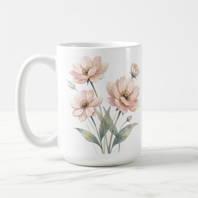 Mjuk Rosa Blommig Akvarellbukett Konst Kaffemugg (Vänster)