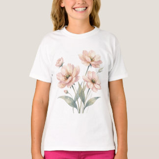 Mjuk Rosa Blommig Akvarellbukett Konst T Shirt