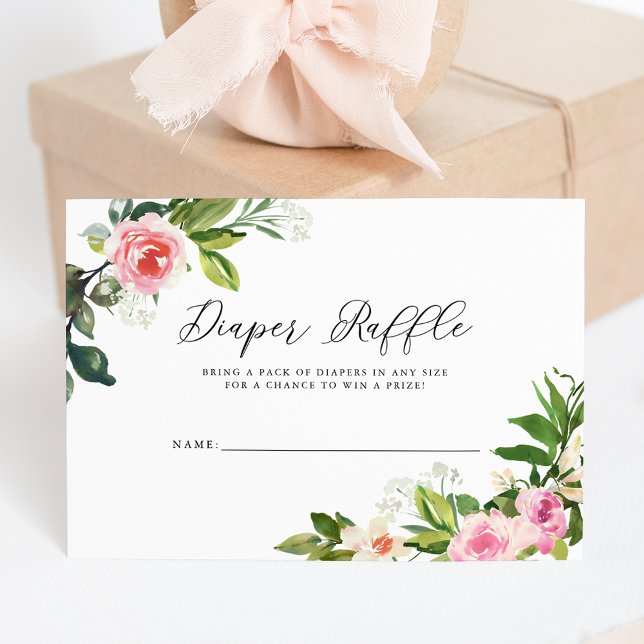 Mjuk Rosa Blommig Baby Shower Blöja Lotteri Inbjudningar (Skapare uppladdad)