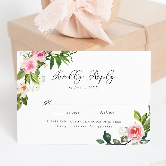 Mjuk Rosa Blommig Bröllopsmåltid Val RSVP OSA Kort (Skapare uppladdad)