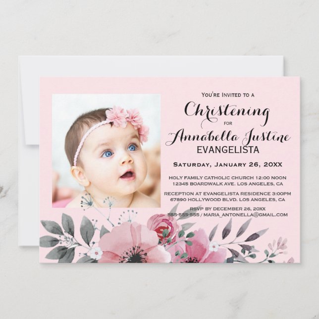 Mjuk Rosa Blommig DOPS Elegant Evenemang Inbjudningar (Framsida)