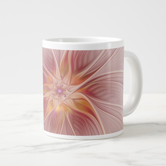 Mjuk Rosa Blommig Dröm Abstrakt Fraktal Konst Blom Jumbo Mugg (Framsida höger)