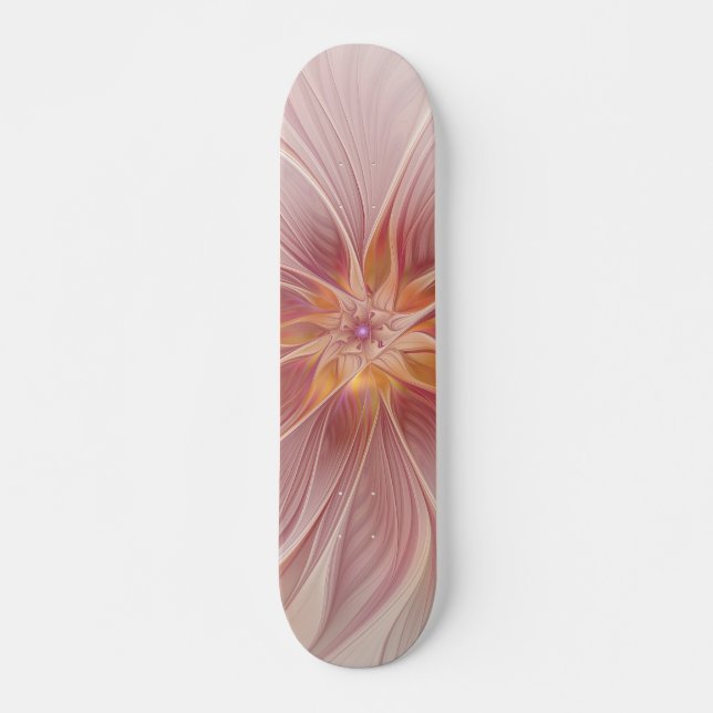 Mjuk Rosa Blommig Dröm Abstrakt Fraktal Konst Blom Skateboard Bräda 21,5 Cm (Framsida)