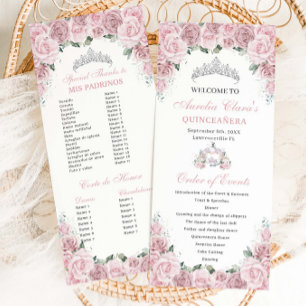 Mjuk Rosa Blommig Drottningvagn Quinceañera Bestäl Program