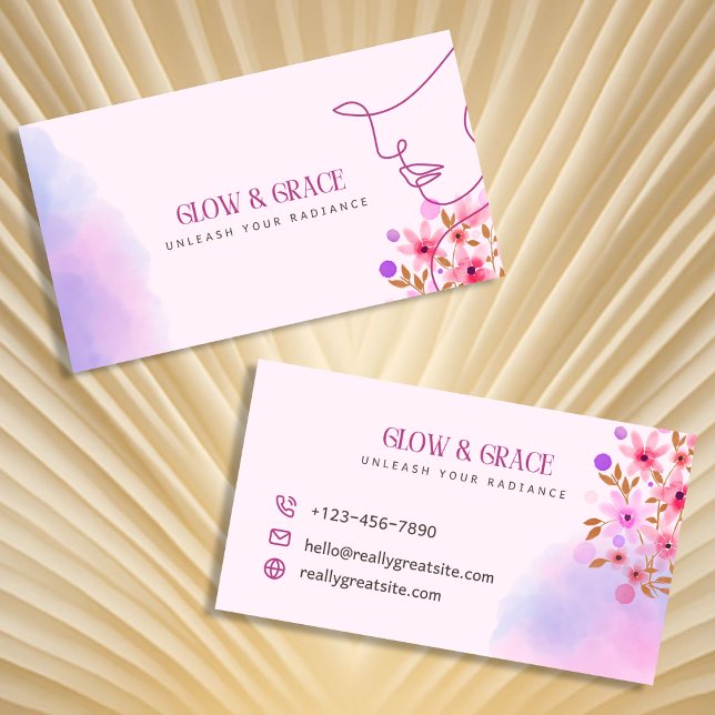 Mjuk Rosa Blommig Elegant Frisör Design Visitkort (Floral Business Card)