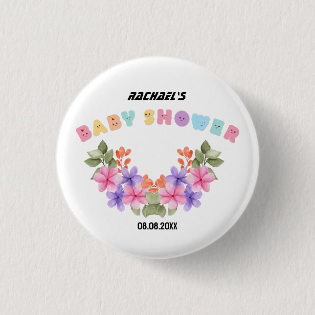 Mjuk Rosa Blommig Flickbaby Shower Knapp (Framsida)