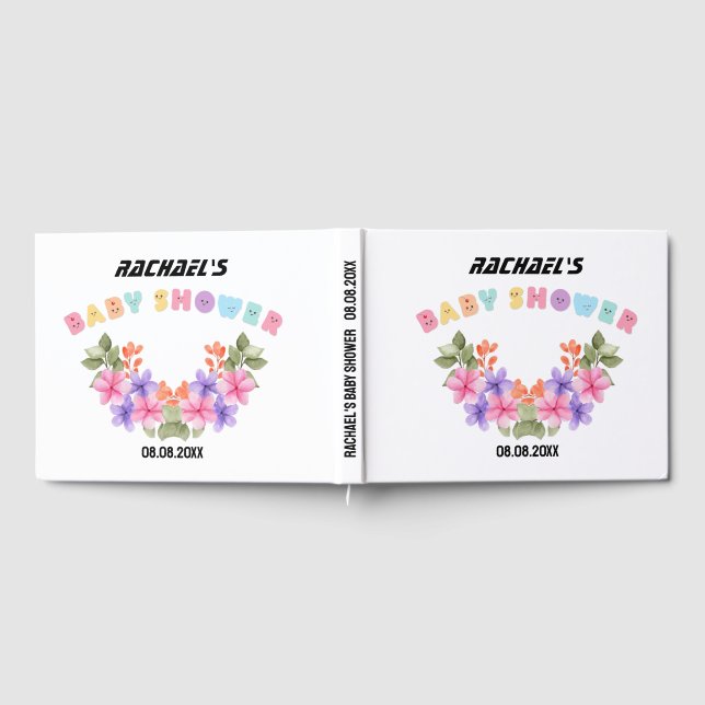 Mjuk Rosa Blommig Flickbabyfest Gästböcker (Full)