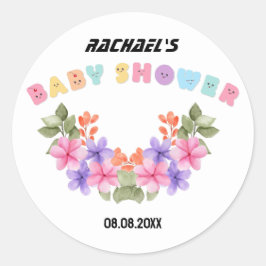 Mjuk Rosa Blommig Flickig Bebisdopp Runt Klistermärke