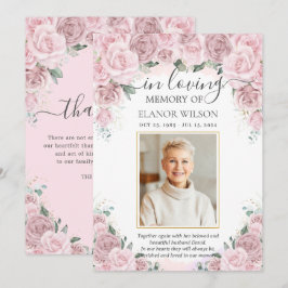 Mjuk Rosa Blommig Foto Begravning Minnesstund Tack Kort