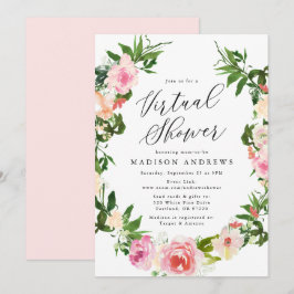 Mjuk Rosa Blommig Krans Virtuell Baby Shower Inbjudningar