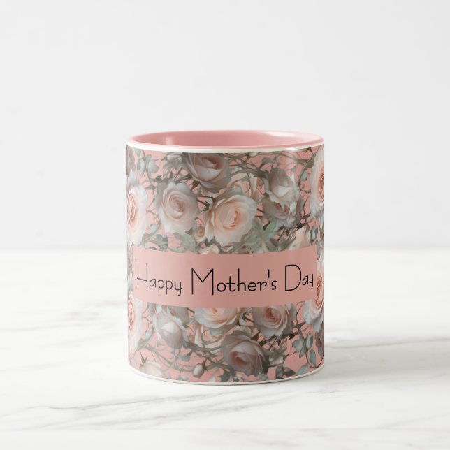 Mjuk rosa blommig mors dagshändelse Två-Tonad mugg (Center)