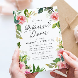 Mjuk Rosa Blommig Övningsmiddag Inbjudningar