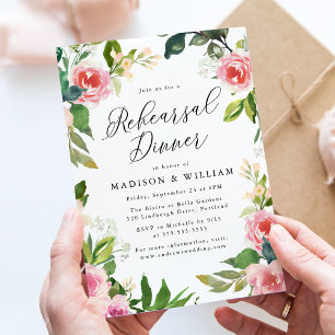 Mjuk Rosa Blommig Övningsmiddag Inbjudningar