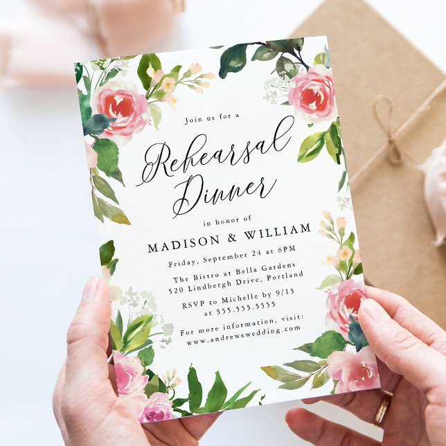Mjuk Rosa Blommig Övningsmiddag Inbjudningar (Skapare uppladdad)