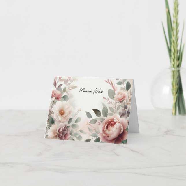 Mjuk Rosa Blommig Peony och Roser Serenad Tack Kort (Framsida)