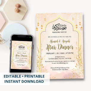 Mjuk Rosa Blommig Ramadan Iftar Middag Inbjudningar