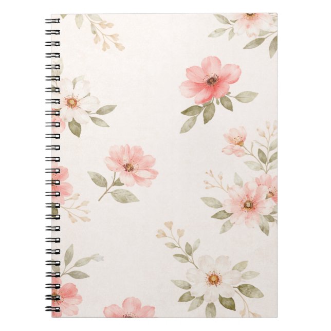 Mjuk Rosa Blommig Spiralbok Anteckningsbok (Framsidan)