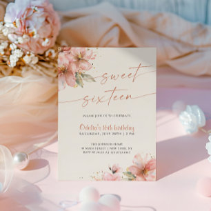 Mjuk Rosa Blommig Sweet Sixteen 16-årsdag Inbjudningar