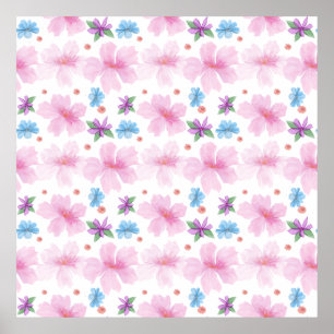 Mjuk Rosa Blommig Vattenfärg Mönster    Poster