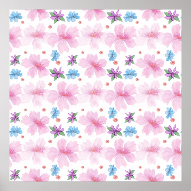 Mjuk Rosa Blommig Vattenfärg Mönster |  Poster (Framsidan)