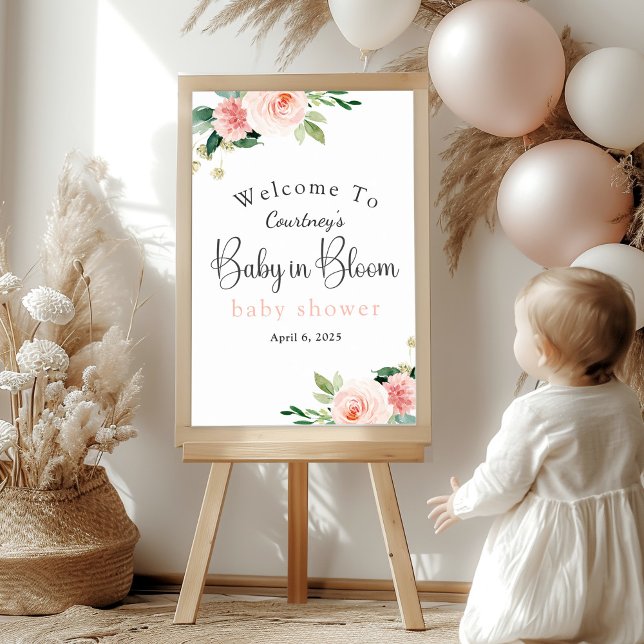 Mjuk Rosa Blommigt Baby i Bloom Baby Shower Välkom Poster (Skapare uppladdad)