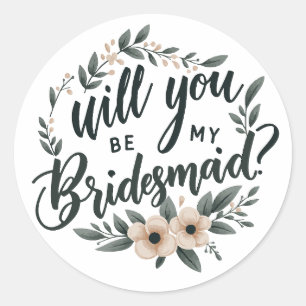 Mjuk Rosa Blommigt Bridesmaid Frieri Decal Runt Klistermärke