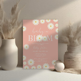 Mjuk Rosa Blommigt Daisy Baby i Bloom Shower Inbjudningar
