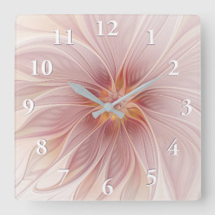 Mjuk Rosa Blommigt Dream Abstrakt Fractal Art Flow Fyrkantig Klocka