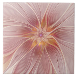 Mjuk Rosa Blommigt Dream Abstrakt Fractal Art Flow Kakelplatta