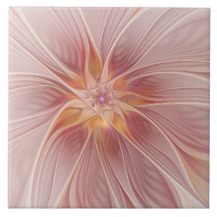 Mjuk Rosa Blommigt Dream Abstrakt Fractal Art Flow Kakelplatta