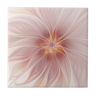Mjuk Rosa Blommigt Dream Abstrakt Fractal Art Flow Kakelplatta