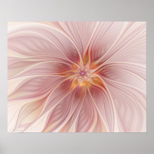 Mjuk Rosa Blommigt Dream Abstrakt Fractal Art Flow Poster