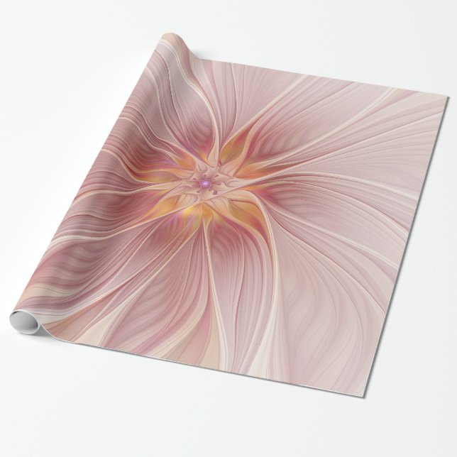 Mjuk Rosa Blommigt Dream Abstrakt Fractal Art Flow Presentpapper (Utrullad)